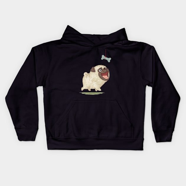 Happy Pug and dog bone Kids Hoodie by sanogawa